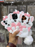 3D Marie Cat Phone Case with Pink Bow & Fluffy Pom Pom